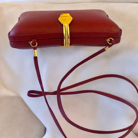 ELAN Vintage Red Snakeskin Print Hard Shell Crossbody Handbag or Clutch - Picture 3 of 15